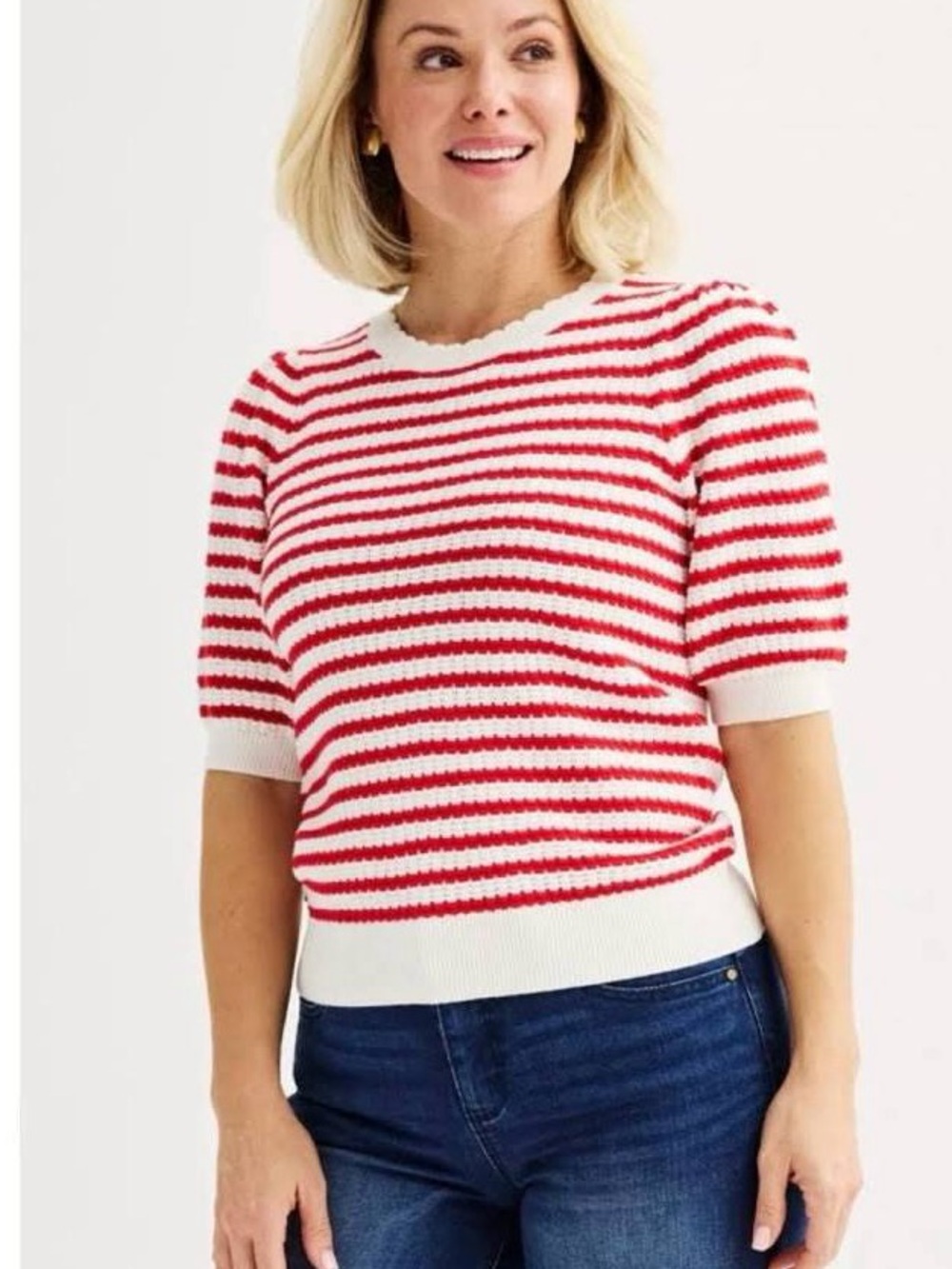 🆕 Draper James Puffed Short Sleeve Striped Sweater